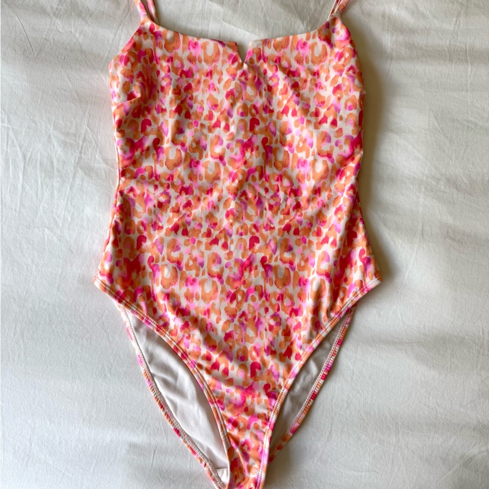 Endless Sun Pink and Orange Leopard Patterned One-Piece Swimsuit. Size small